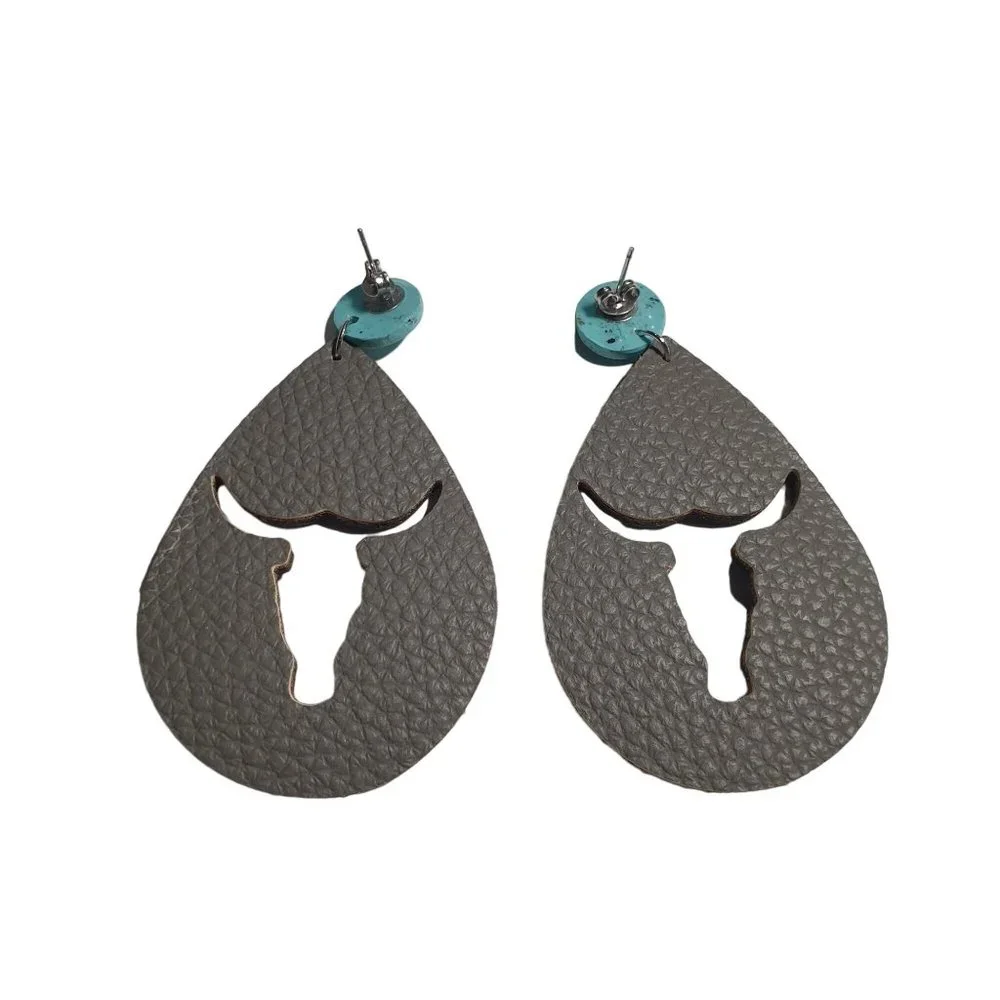 Texas Longhorn Cut Out Vintage Earrings Womens Jewelry Costume Cowgirl Country - Picture 3 of 3